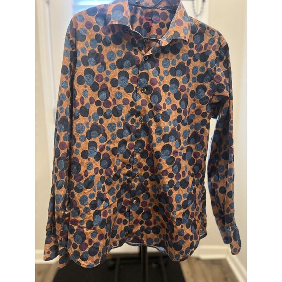 luchiano Visconti Other - Visconti Men’s Long Sleeve Button-Up Shirt – Size Large – Brown/Blue Polka Dot